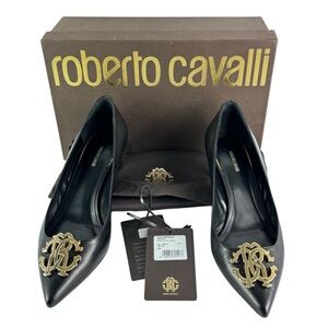 ROBERTO CAVALLI Black Leather Women Cap Toe Pumps 38 - 8 US